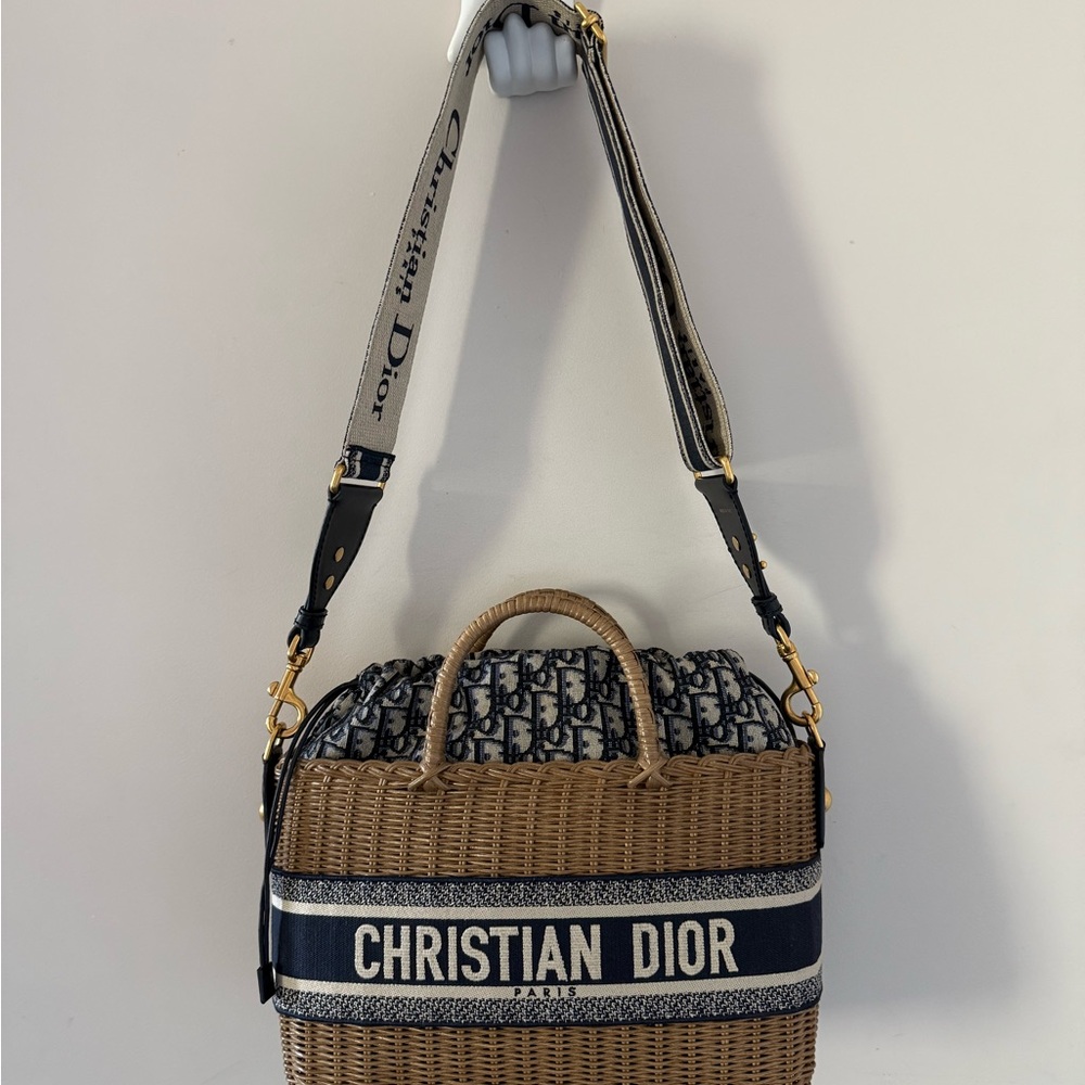 Christian Dior Wicker Oblique Basket Bag Blue